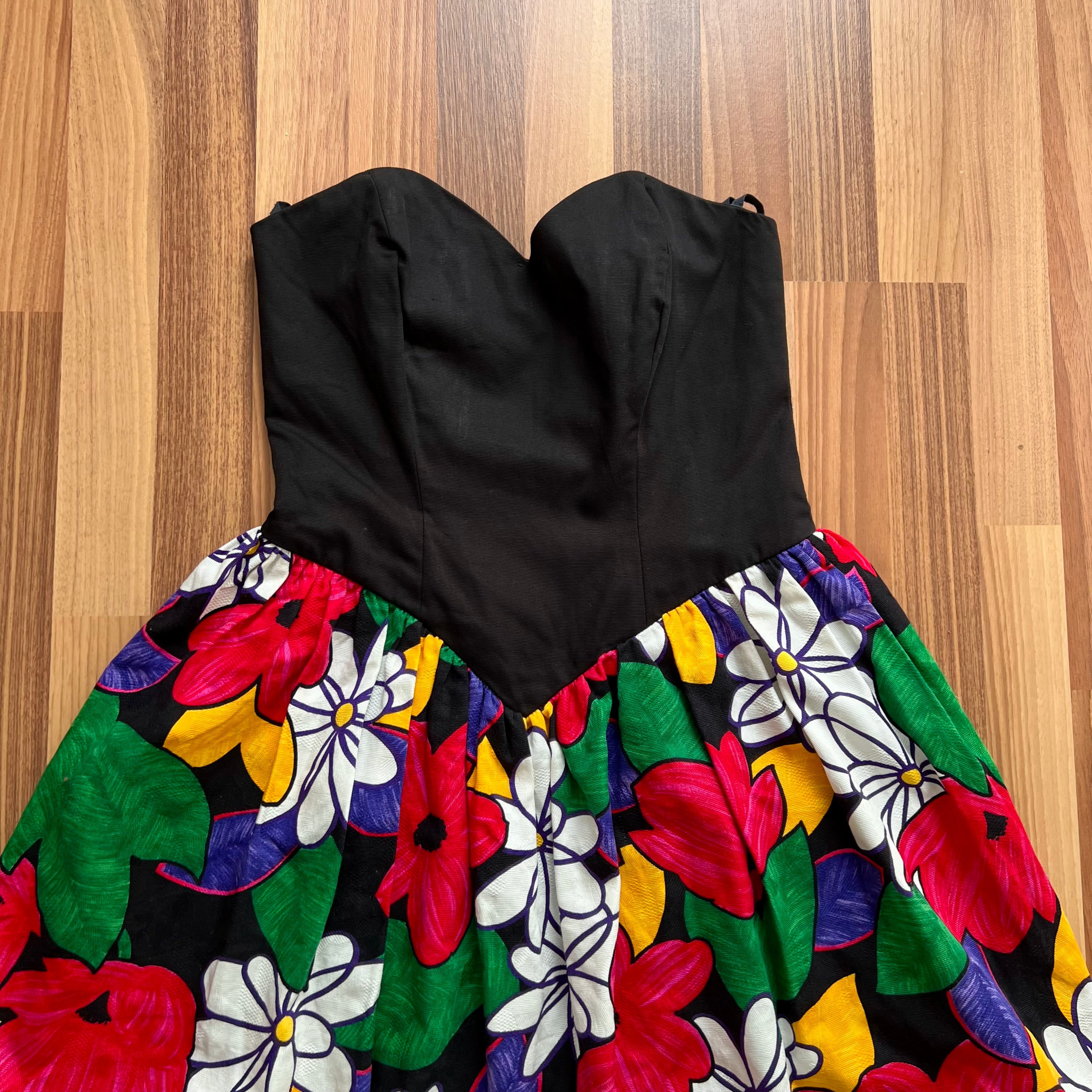 1980s Strapless Bubble Hem Dress Floral Cotton Cocktail Party Dress-West Germany Vintage