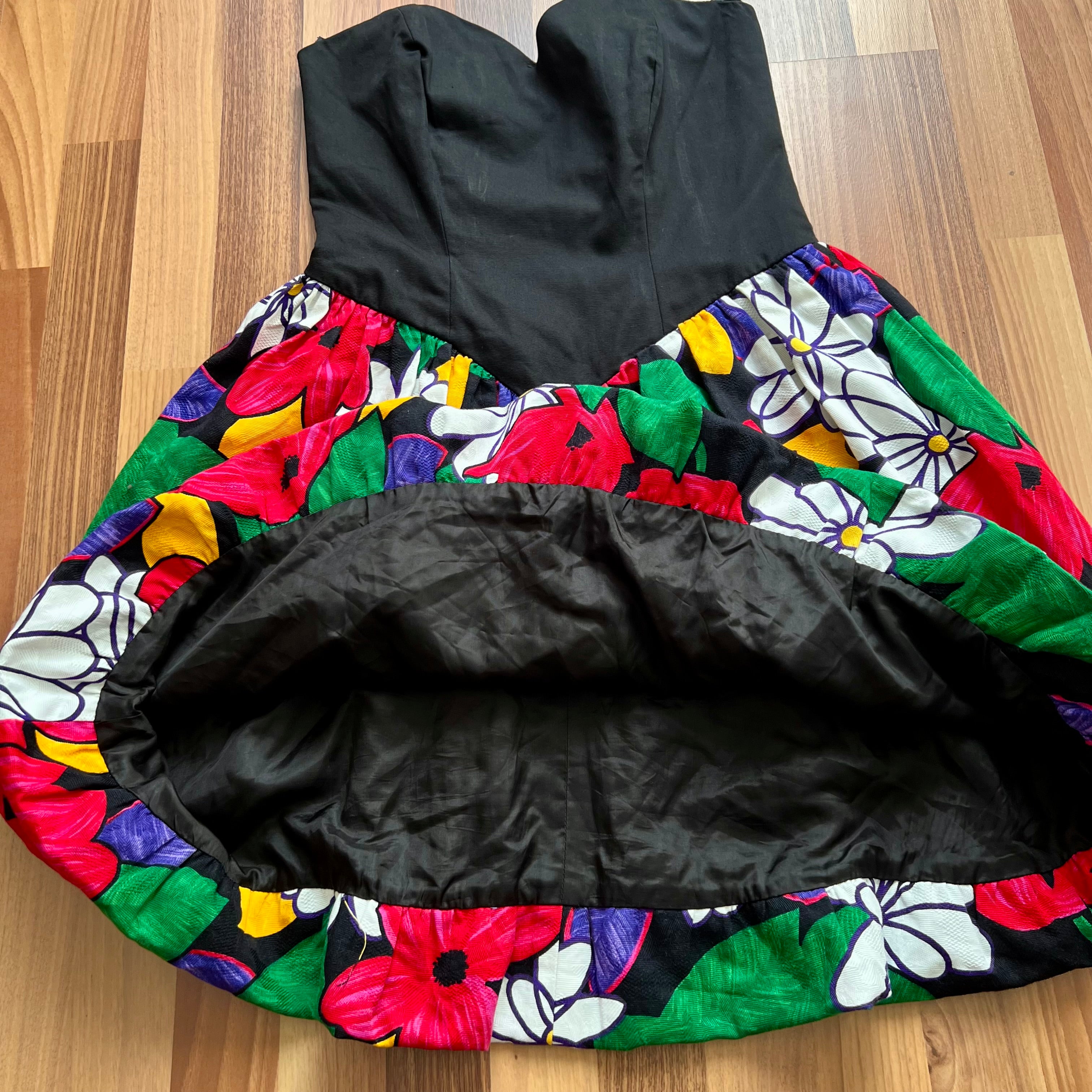 1980s Strapless Bubble Hem Dress Floral Cotton Cocktail Party Dress-West Germany Vintage