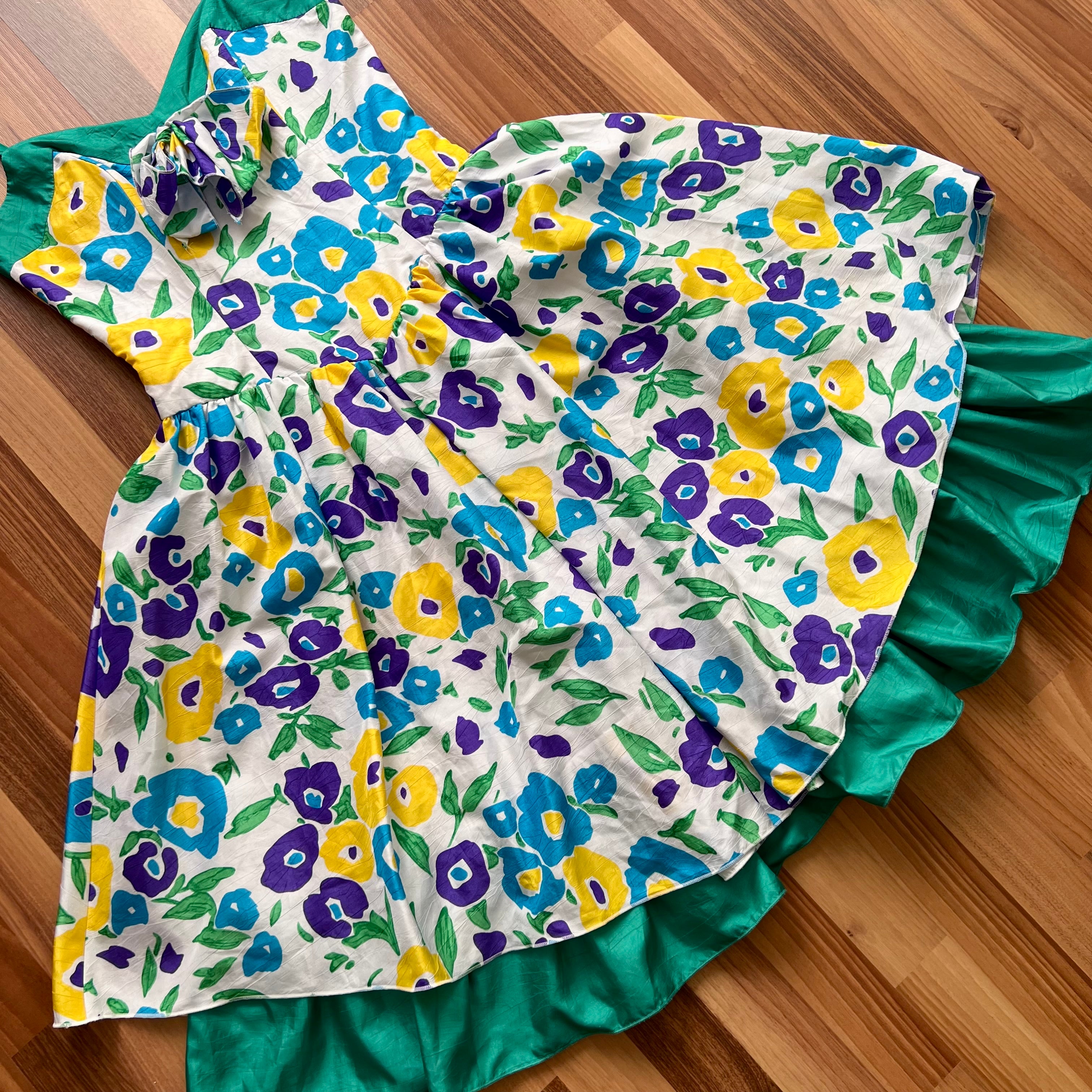 1980s Vera Mont Floral Party Dress-Spaghetti Straps Cocktail Dress-Retro Tiered Ruffle Hem Sundress