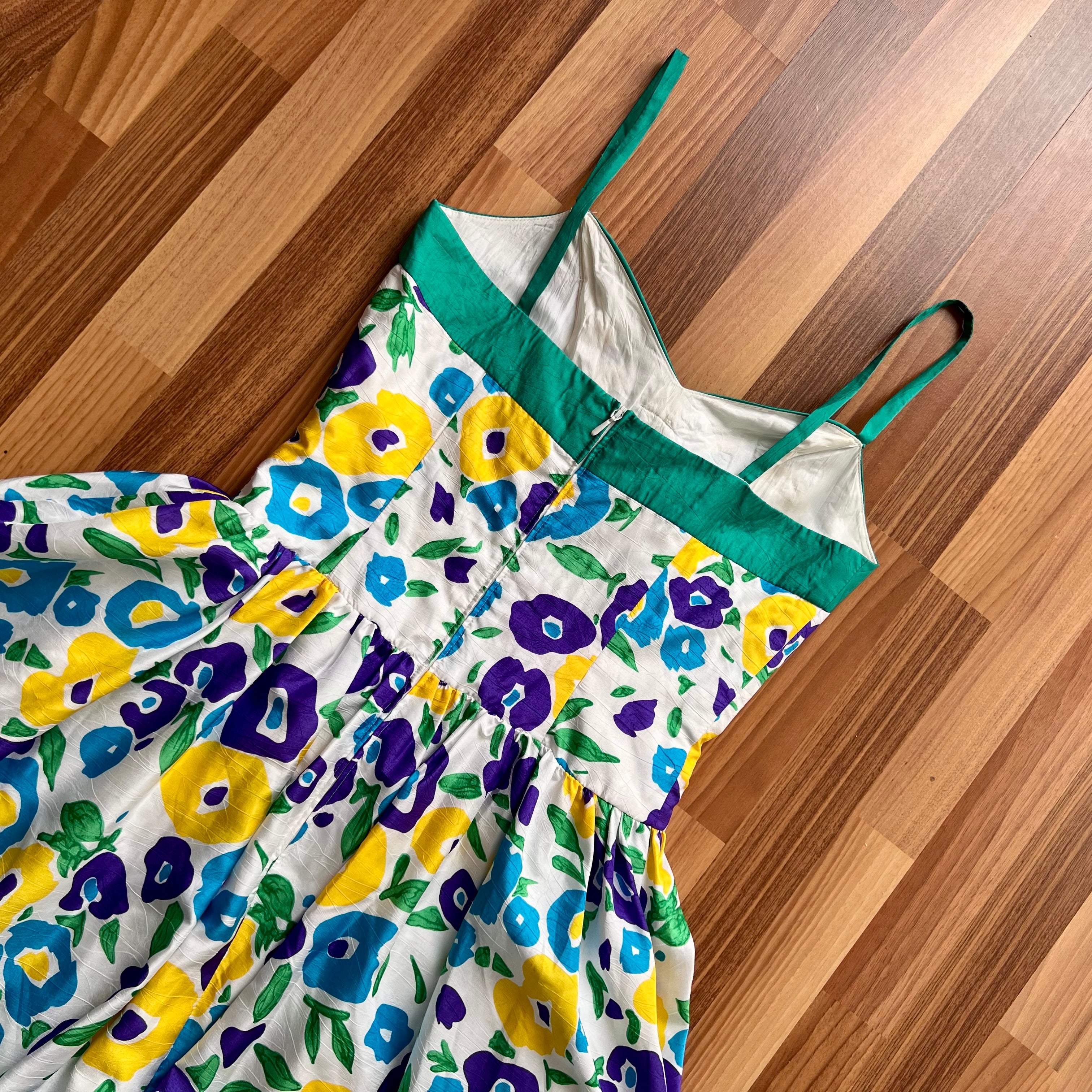1980s Vera Mont Floral Party Dress-Spaghetti Straps Cocktail Dress-Retro Tiered Ruffle Hem Sundress