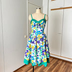 1980s VERA MONT Floral Party Dress-Sweetheart Bustier Cocktail Dress