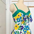 1980s VERA MONT Floral Party Dress-Sweetheart Bustier Cocktail Dress