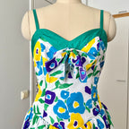 1980s VERA MONT Floral Party Dress-Sweetheart Bustier Cocktail Dress