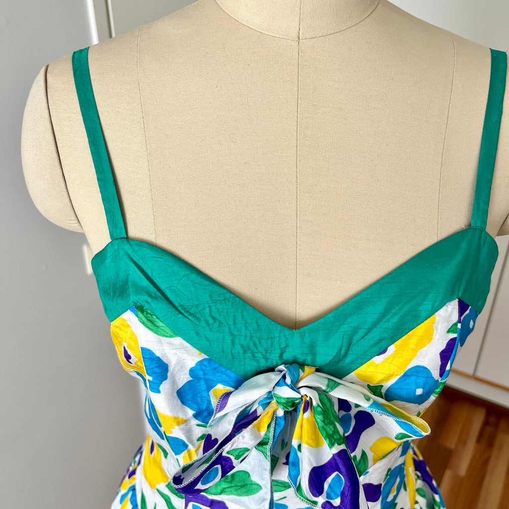 1980s VERA MONT Floral Party Dress-Sweetheart Bustier Cocktail Dress