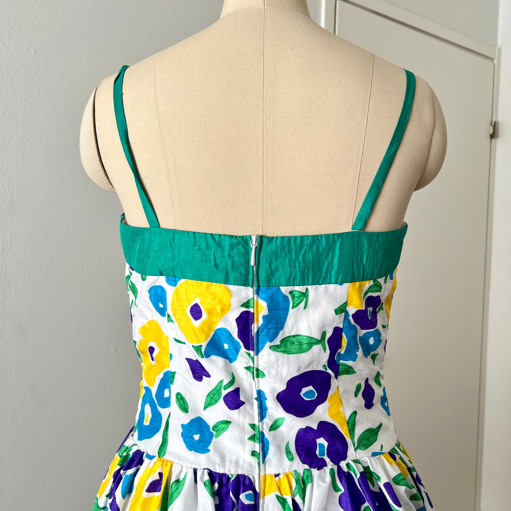 1980s VERA MONT Floral Party Dress-Sweetheart Bustier Cocktail Dress