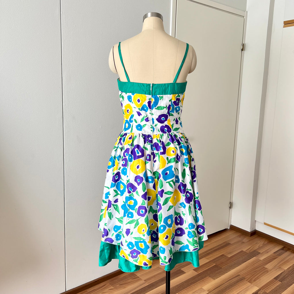 1980s VERA MONT Floral Party Dress-Sweetheart Bustier Cocktail Dress