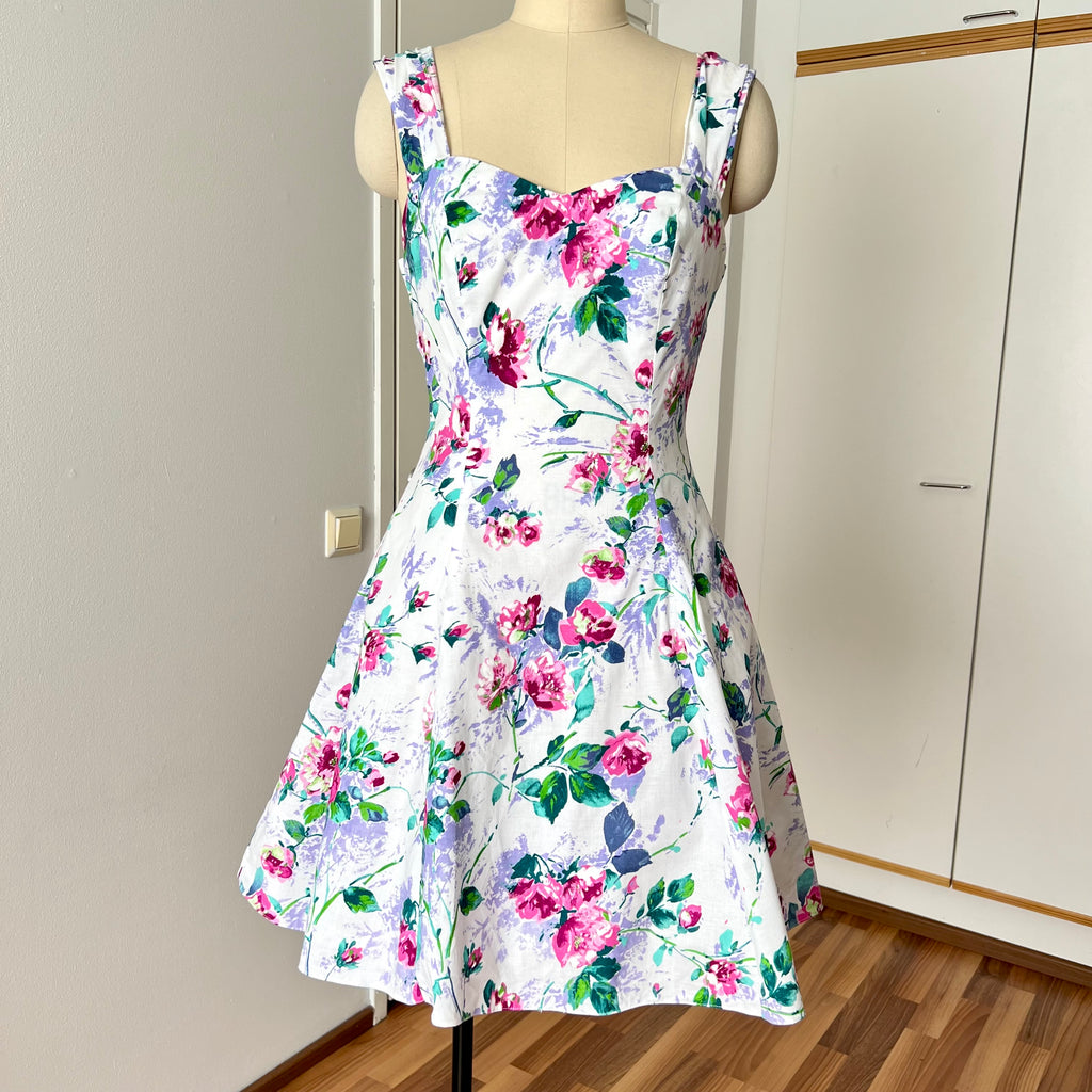1990s STEPPIN' OUT Cotton Floral Dress-Tie Back Floral Swing Dress Rockabilly