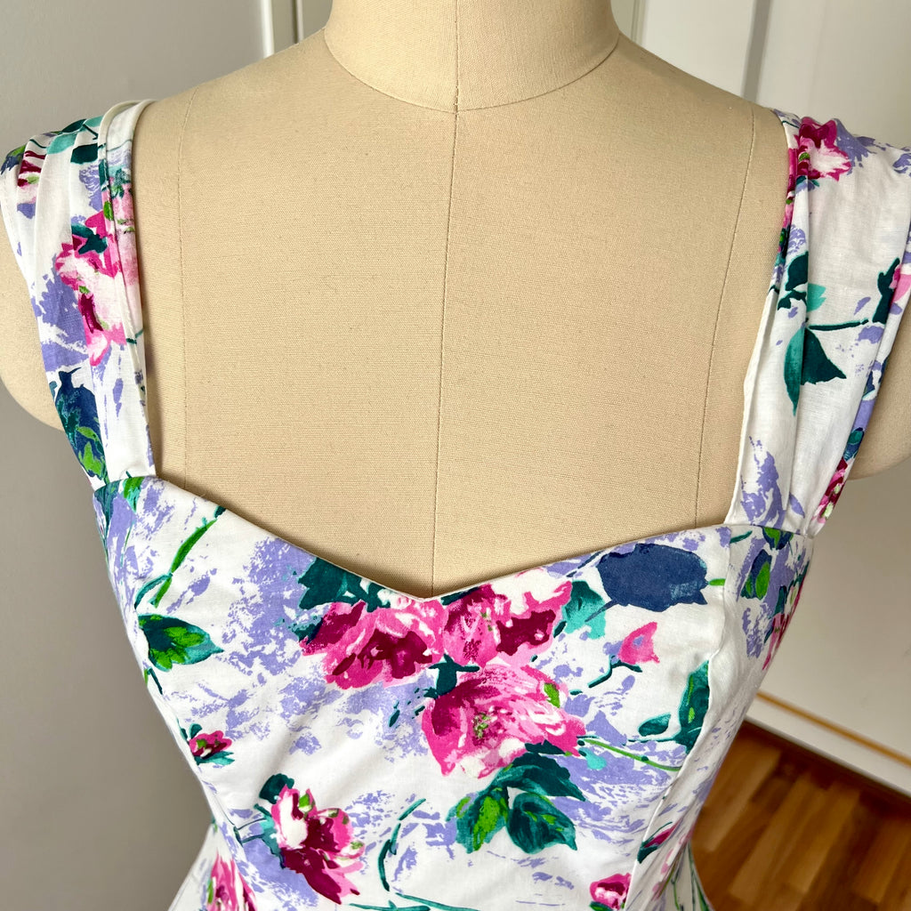 1990s STEPPIN' OUT Cotton Floral Dress-Tie Back Floral Swing Dress Rockabilly