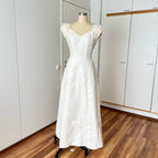 1990s MON CHERI Vintage Wedding Dress-Minimalist Bridal Gown-Low Back Satin Aline Wedding Gown