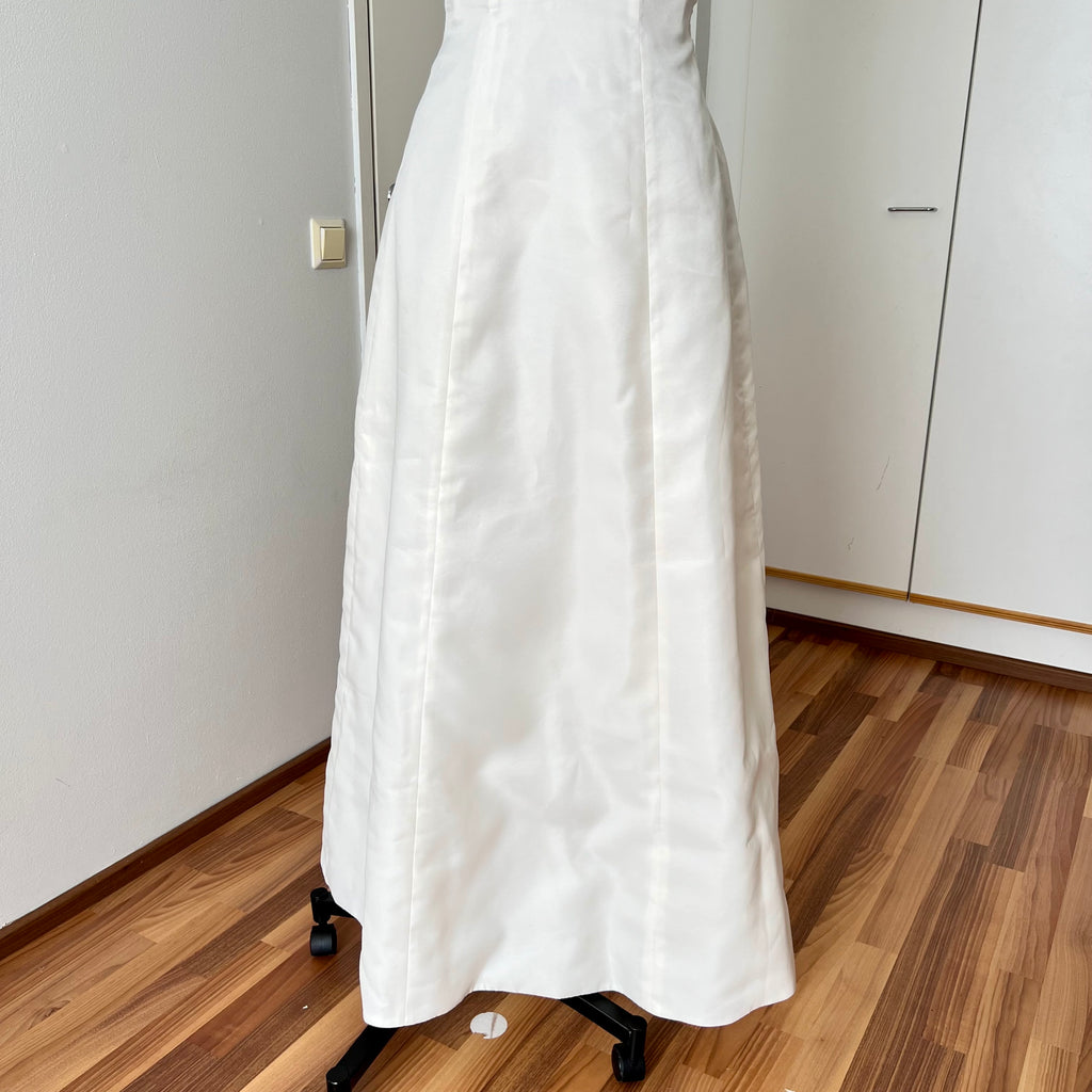 1990s MON CHERI Vintage Wedding Dress-Minimalist Bridal Gown-Low Back Satin Aline Wedding Gown