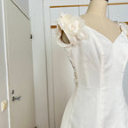 1990s MON CHERI Vintage Wedding Dress-Minimalist Bridal Gown-Low Back Satin Aline Wedding Gown