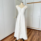 1990s MON CHERI Vintage Wedding Dress-Minimalist Bridal Gown-Low Back Satin Aline Wedding Gown
