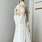 1990s MON CHERI Vintage Wedding Dress-Minimalist Bridal Gown-Low Back Satin Aline Wedding Gown