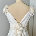 1990s MON CHERI Vintage Wedding Dress-Minimalist Bridal Gown-Low Back Satin Aline Wedding Gown