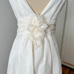 1990s MON CHERI Vintage Wedding Dress-Minimalist Bridal Gown-Low Back Satin Aline Wedding Gown