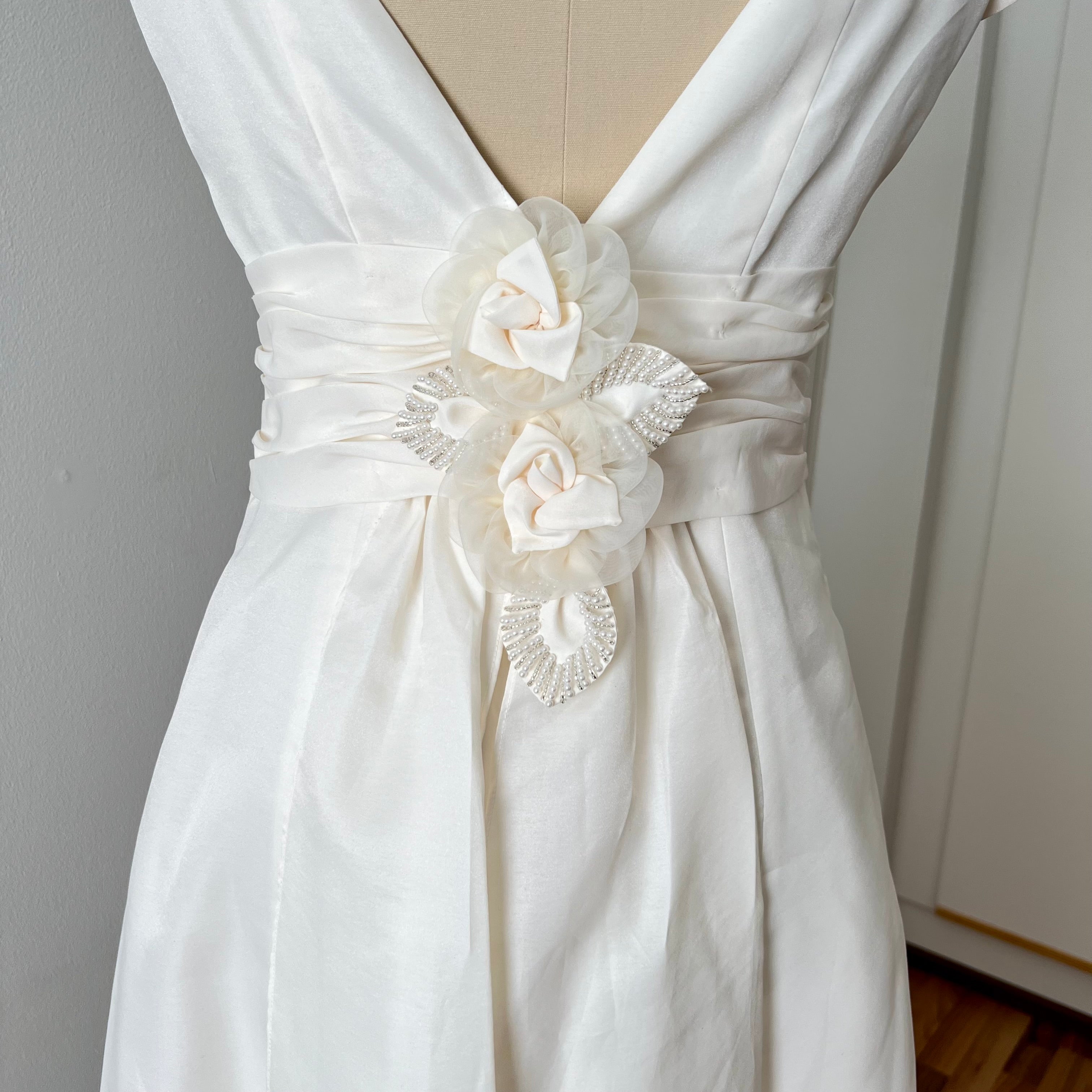 1990s MON CHERI Vintage Wedding Dress-Minimalist Bridal Gown-Low Back Satin Aline Wedding Gown
