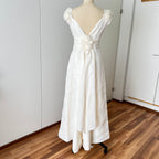 1990s MON CHERI Vintage Wedding Dress-Minimalist Bridal Gown-Low Back Satin Aline Wedding Gown