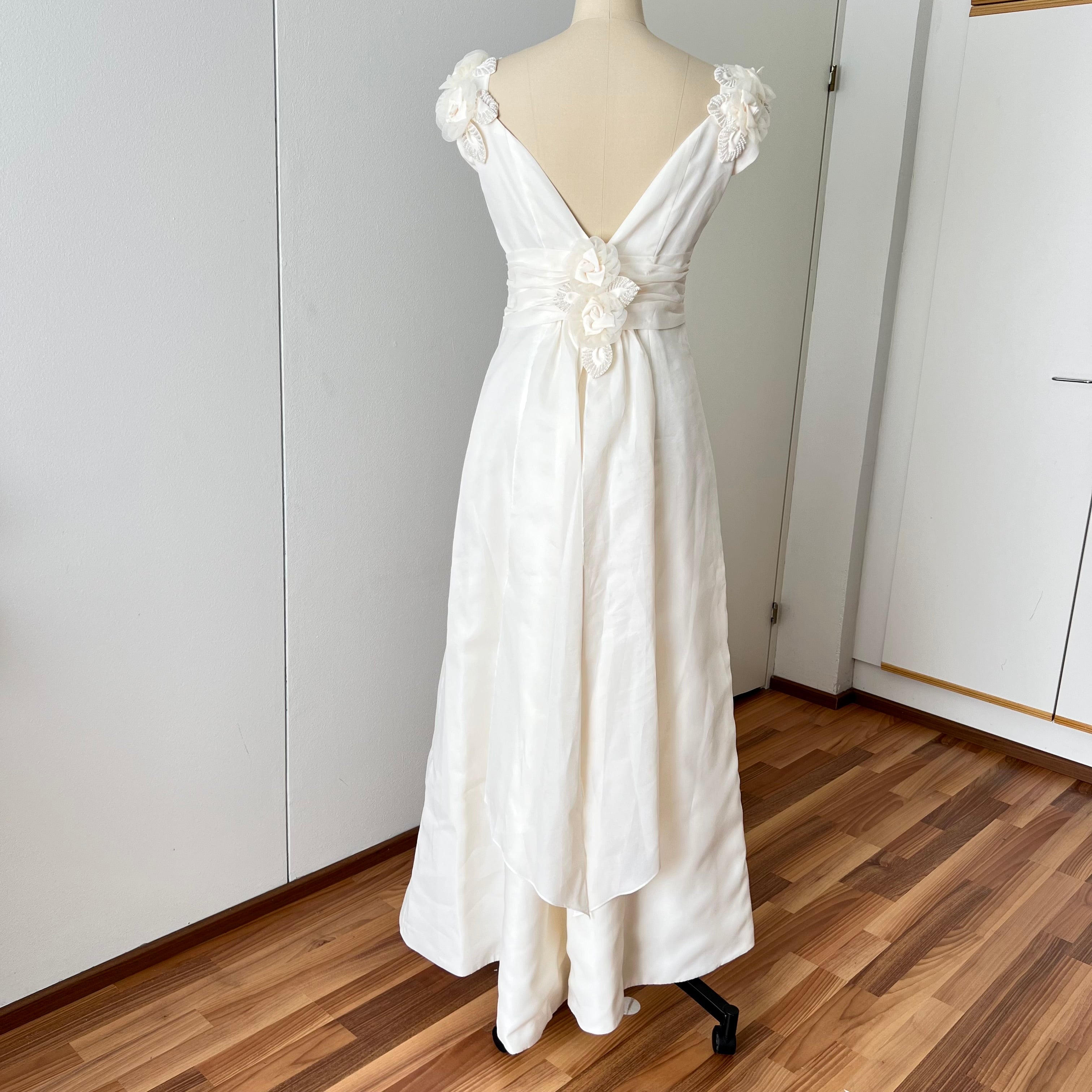 1990s MON CHERI Vintage Wedding Dress-Minimalist Bridal Gown-Low Back Satin Aline Wedding Gown