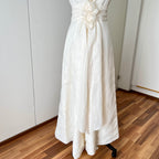 1990s MON CHERI Vintage Wedding Dress-Minimalist Bridal Gown-Low Back Satin Aline Wedding Gown