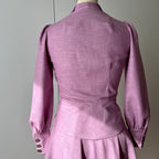 The Evelyn Two Piece Linen Skirt Set | 40s Dagger Collar Long Sleeve Peplum Top & A-line Skirt | Handmade Vintage Style Matching Coord Set