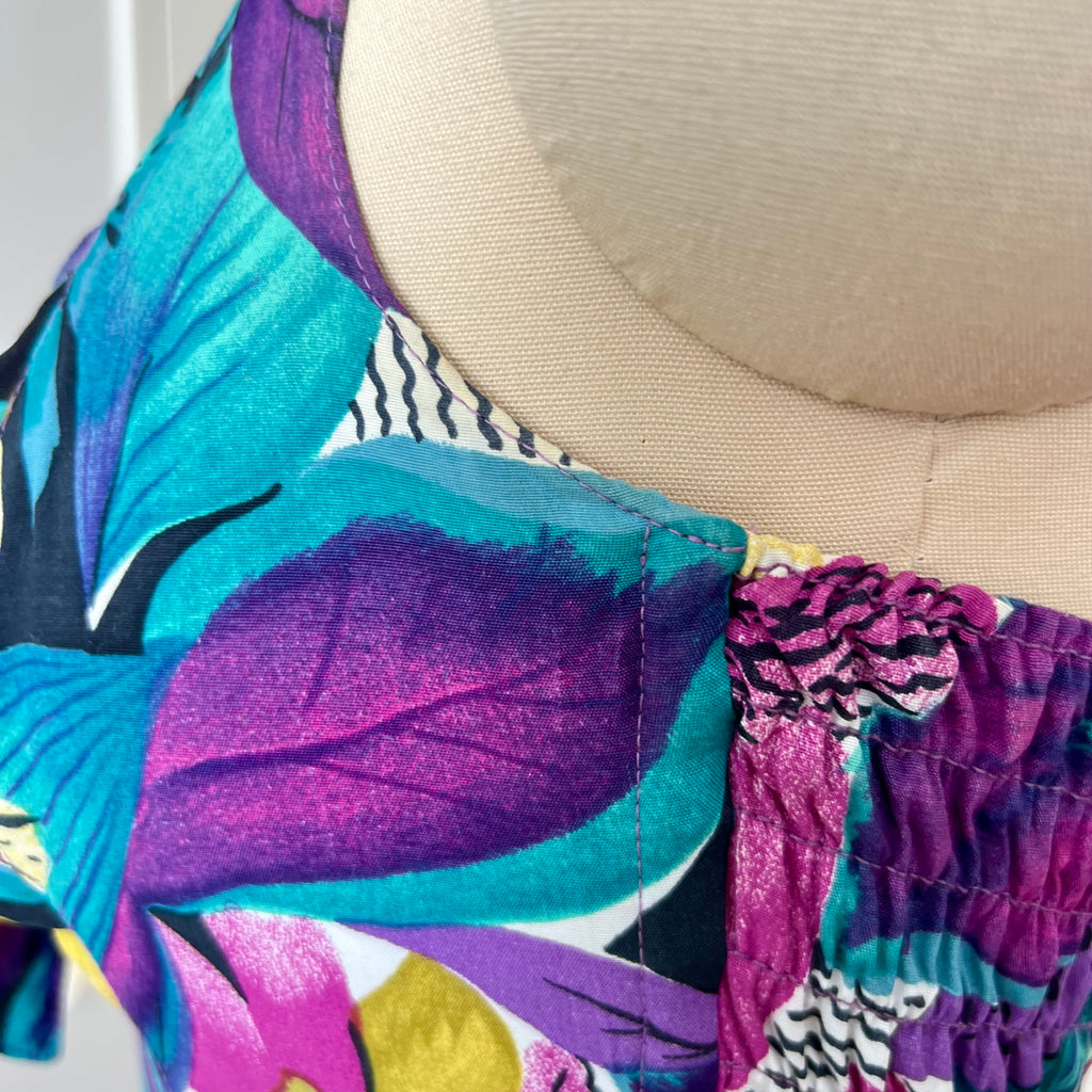 1980s RADAR Tropical Print Halter Dress-1950s Style Viscose Rockabilly Dress