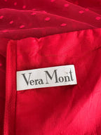 1980s VERA MONT Red Strapless Tulle Dress-Vintage Polka Dot Tiered Ruffle Midi Dress