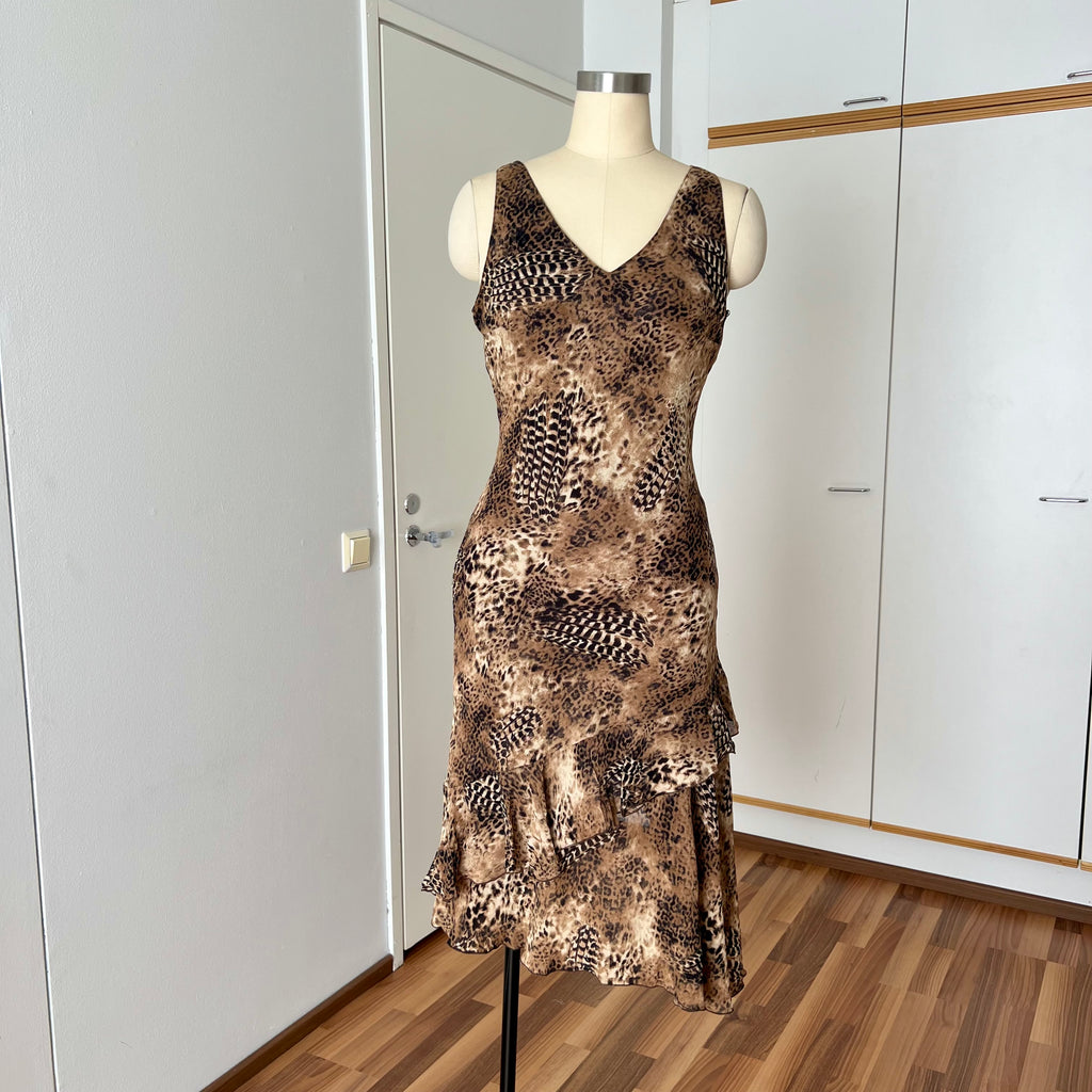1990s Leopard Print Midi Slip Dress-Asymmetrical Hem Fairycore Dress