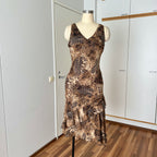 1990s Leopard Print Midi Slip Dress-Asymmetrical Hem Fairycore Dress