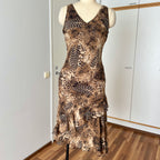 1990s Leopard Print Midi Slip Dress-Asymmetrical Hem Fairycore Dress