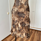 1990s Leopard Print Midi Slip Dress-Asymmetrical Hem Fairycore Dress
