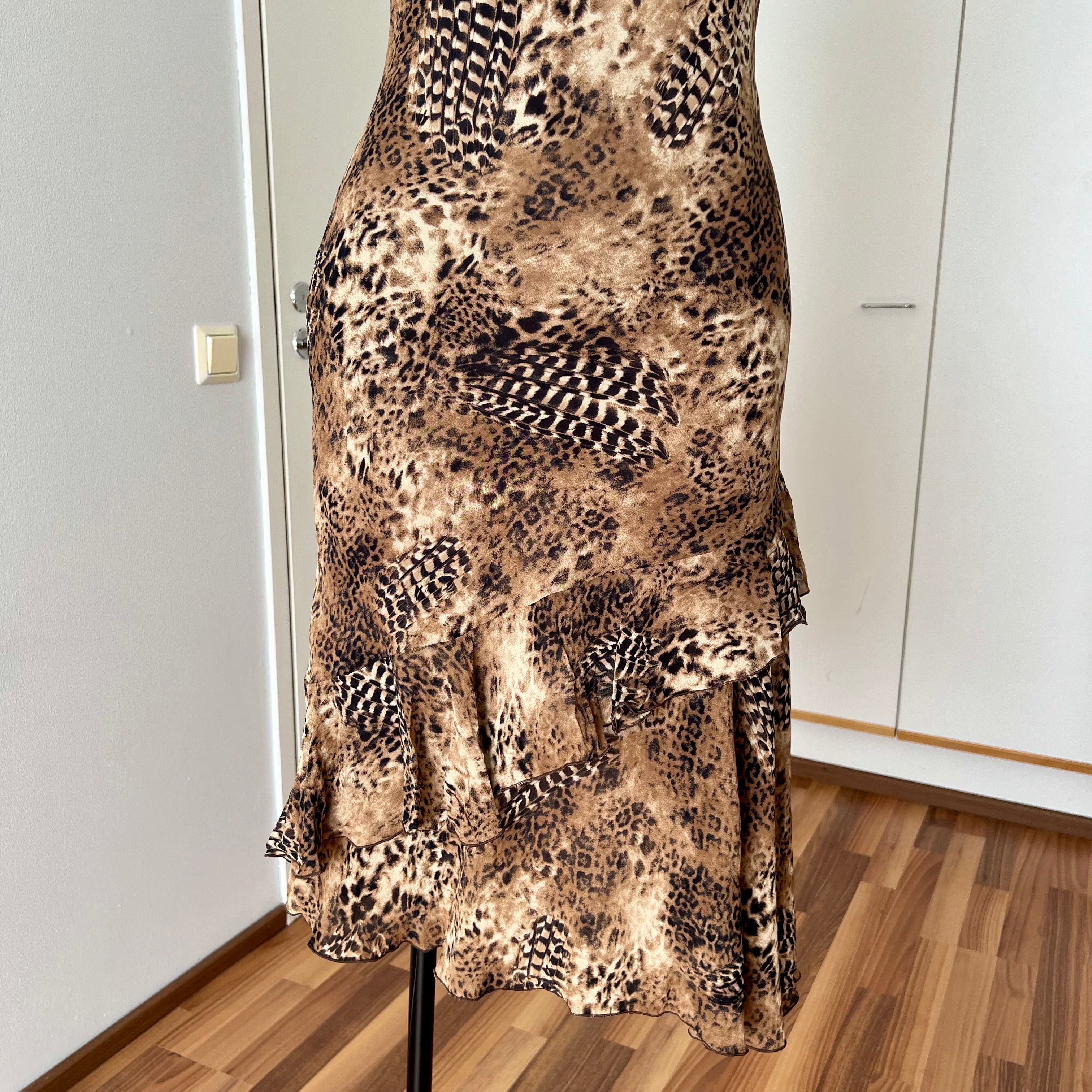 1990s Leopard Print Midi Slip Dress-Asymmetrical Hem Fairycore Dress