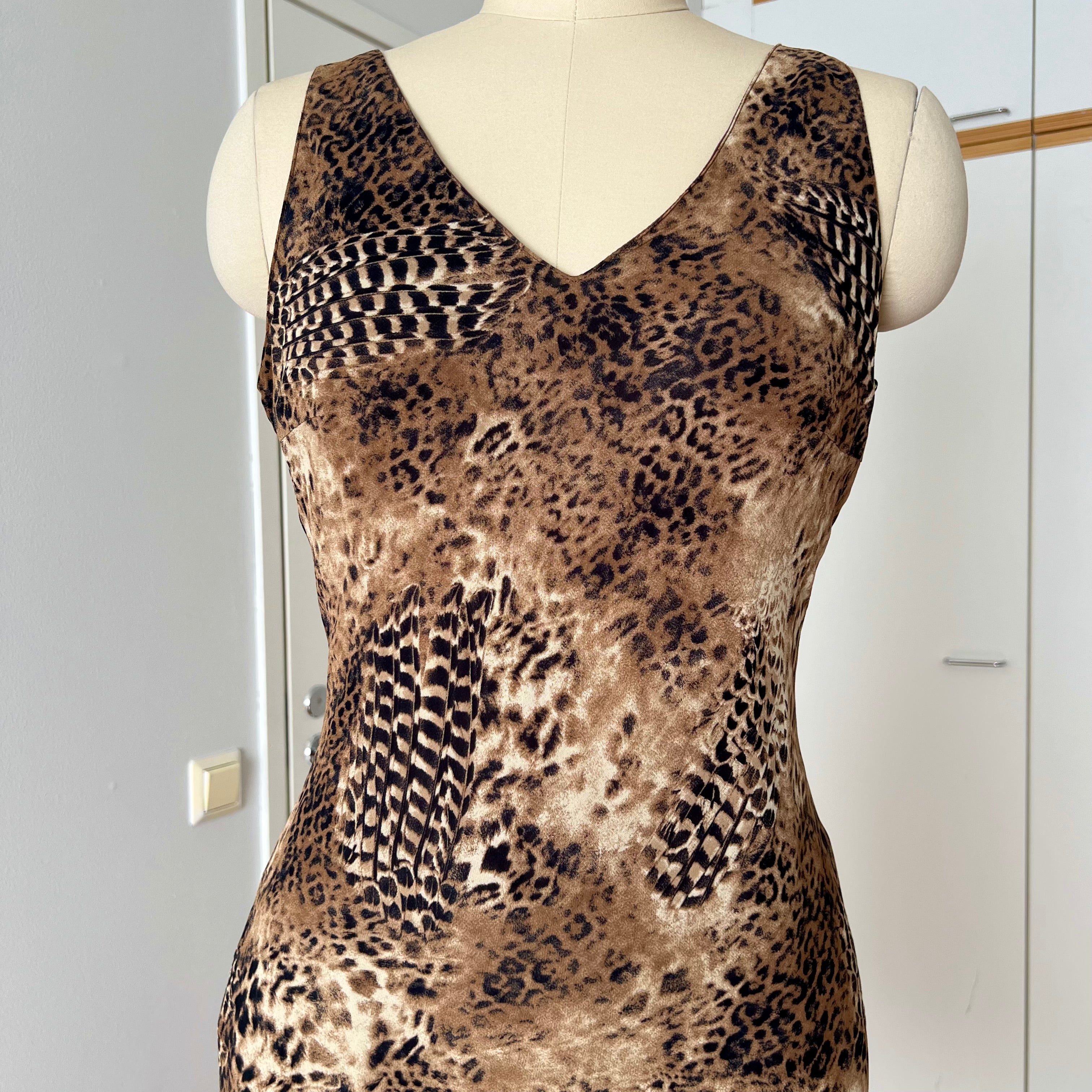1990s Leopard Print Midi Slip Dress-Asymmetrical Hem Fairycore Dress