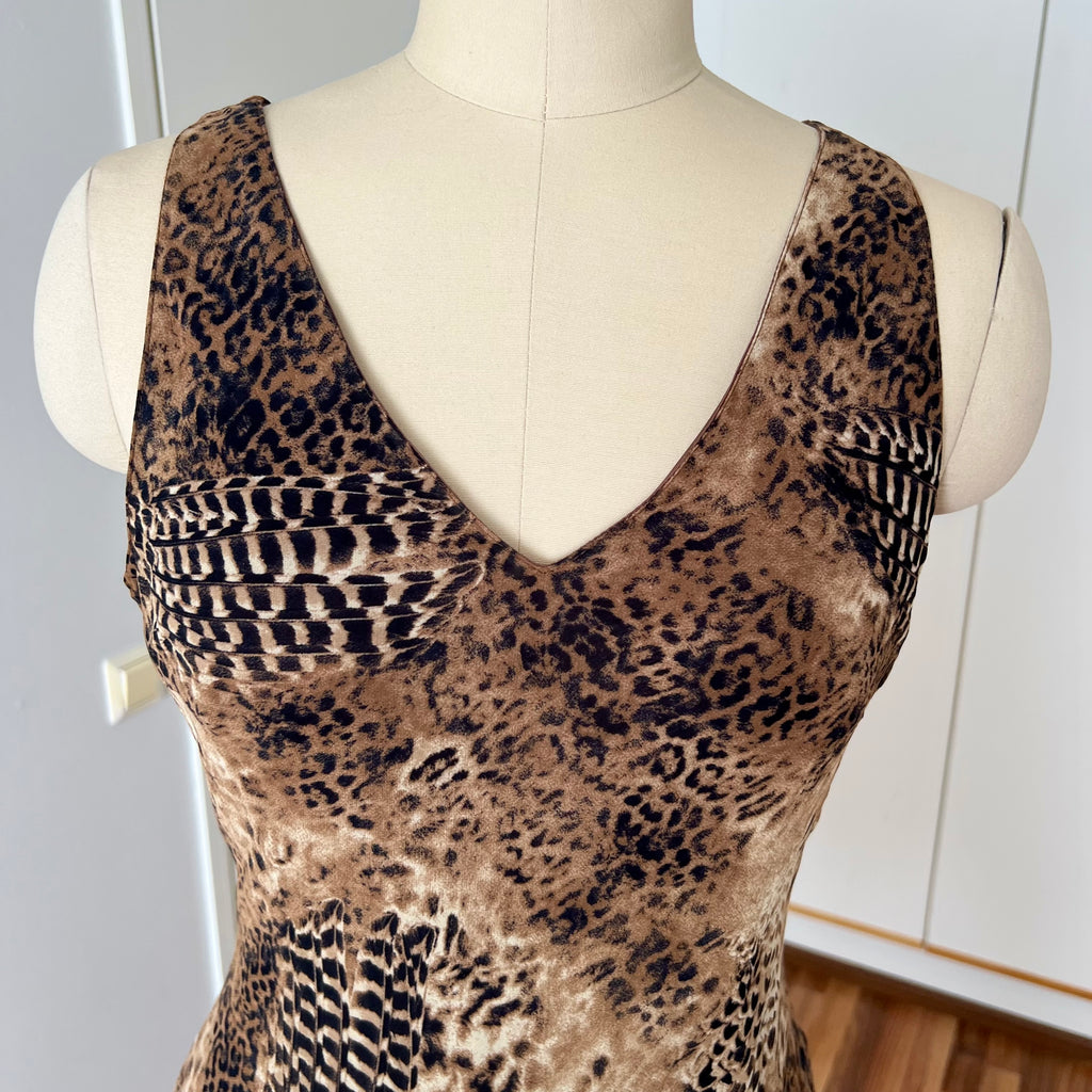 1990s Leopard Print Midi Slip Dress-Asymmetrical Hem Fairycore Dress