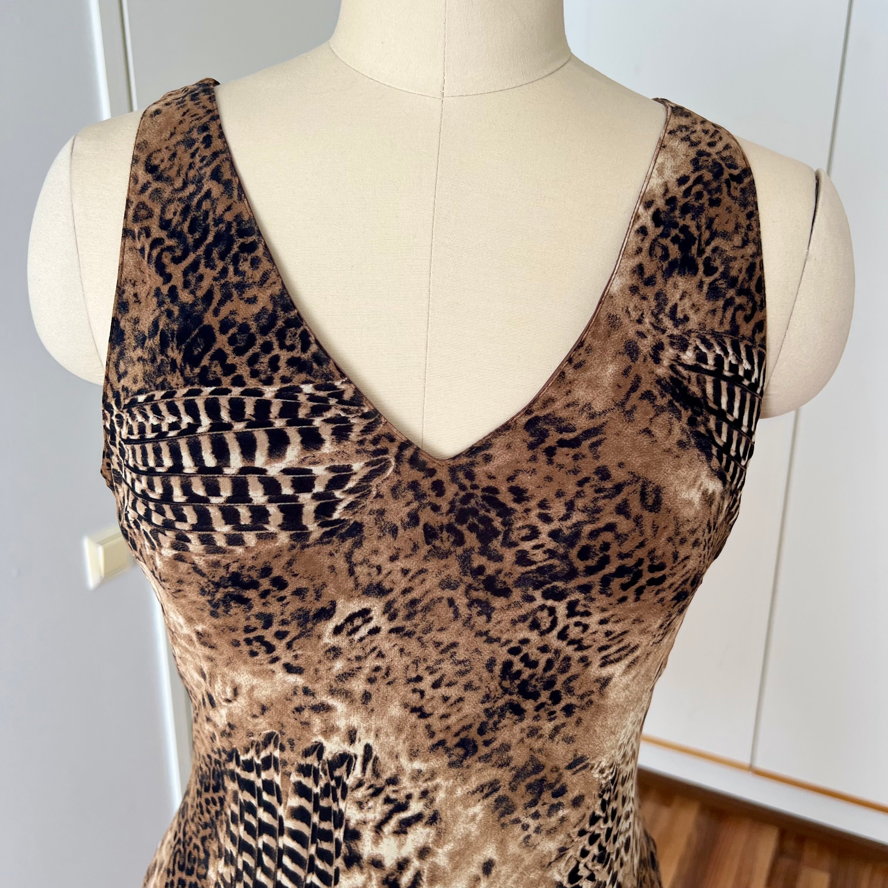 1990s Leopard Print Midi Slip Dress-Asymmetrical Hem Fairycore Dress