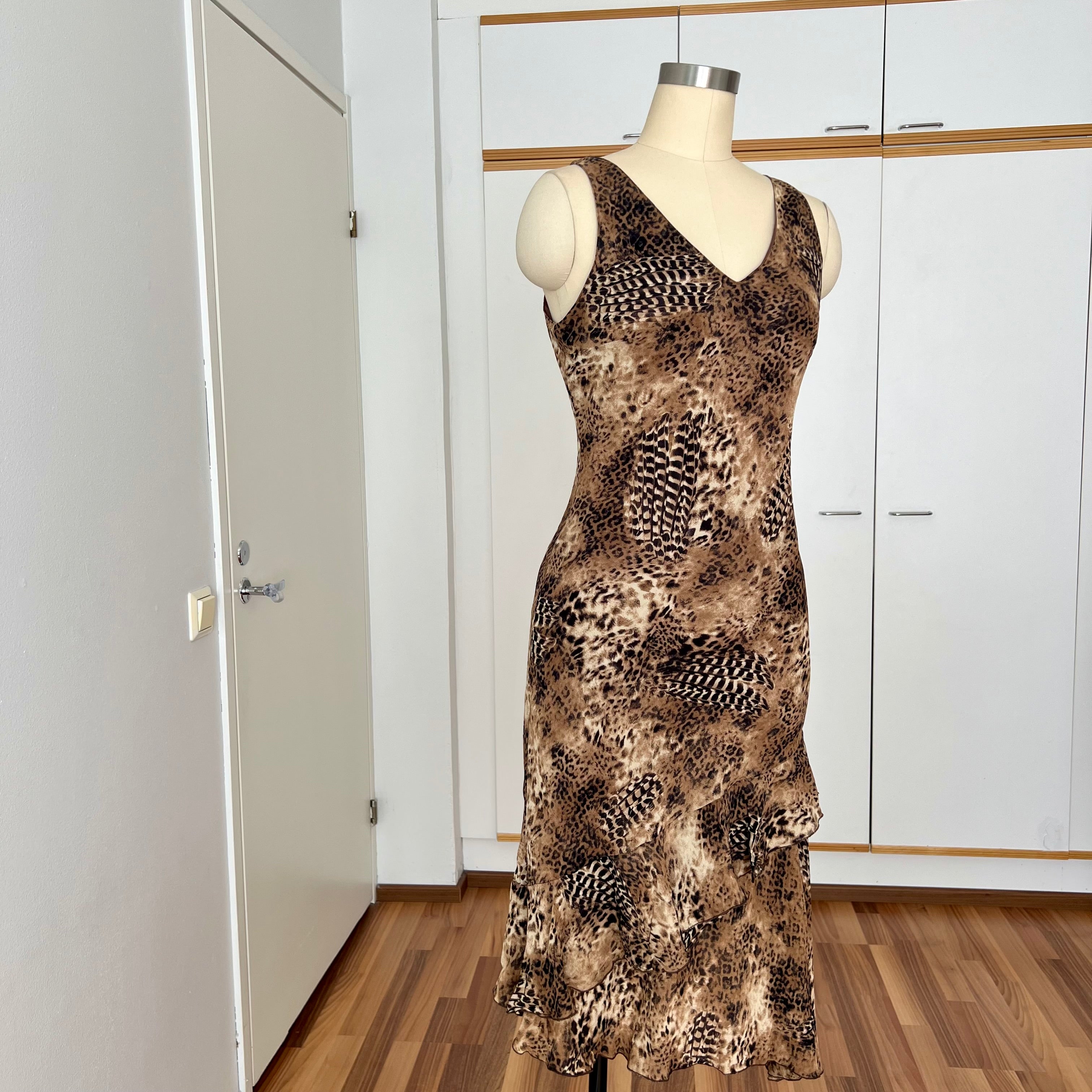 1990s Leopard Print Midi Slip Dress-Asymmetrical Hem Fairycore Dress