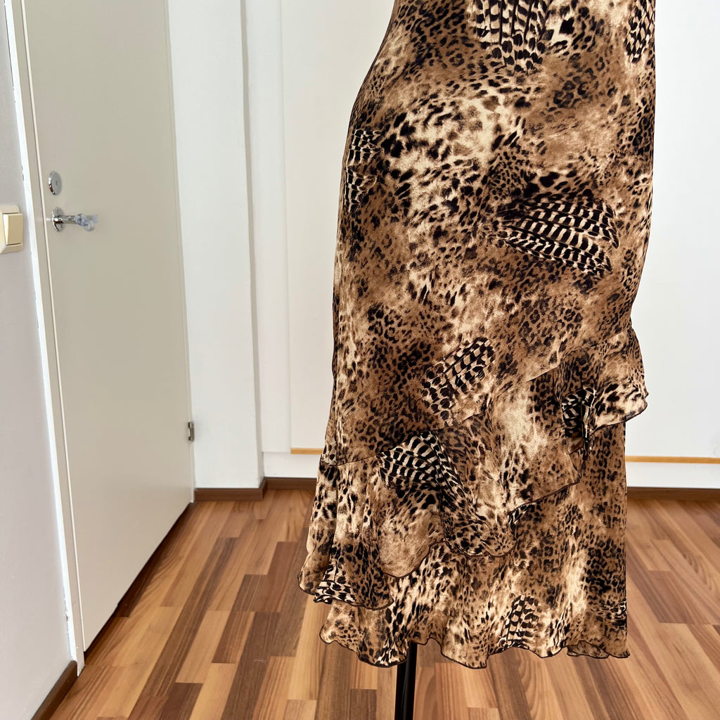 1990s Leopard Print Midi Slip Dress-Asymmetrical Hem Fairycore Dress