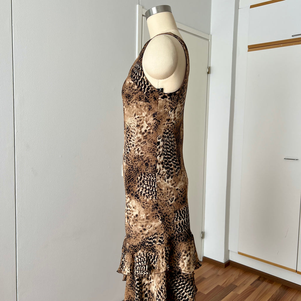 1990s Leopard Print Midi Slip Dress-Asymmetrical Hem Fairycore Dress