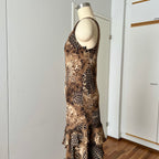 1990s Leopard Print Midi Slip Dress-Asymmetrical Hem Fairycore Dress
