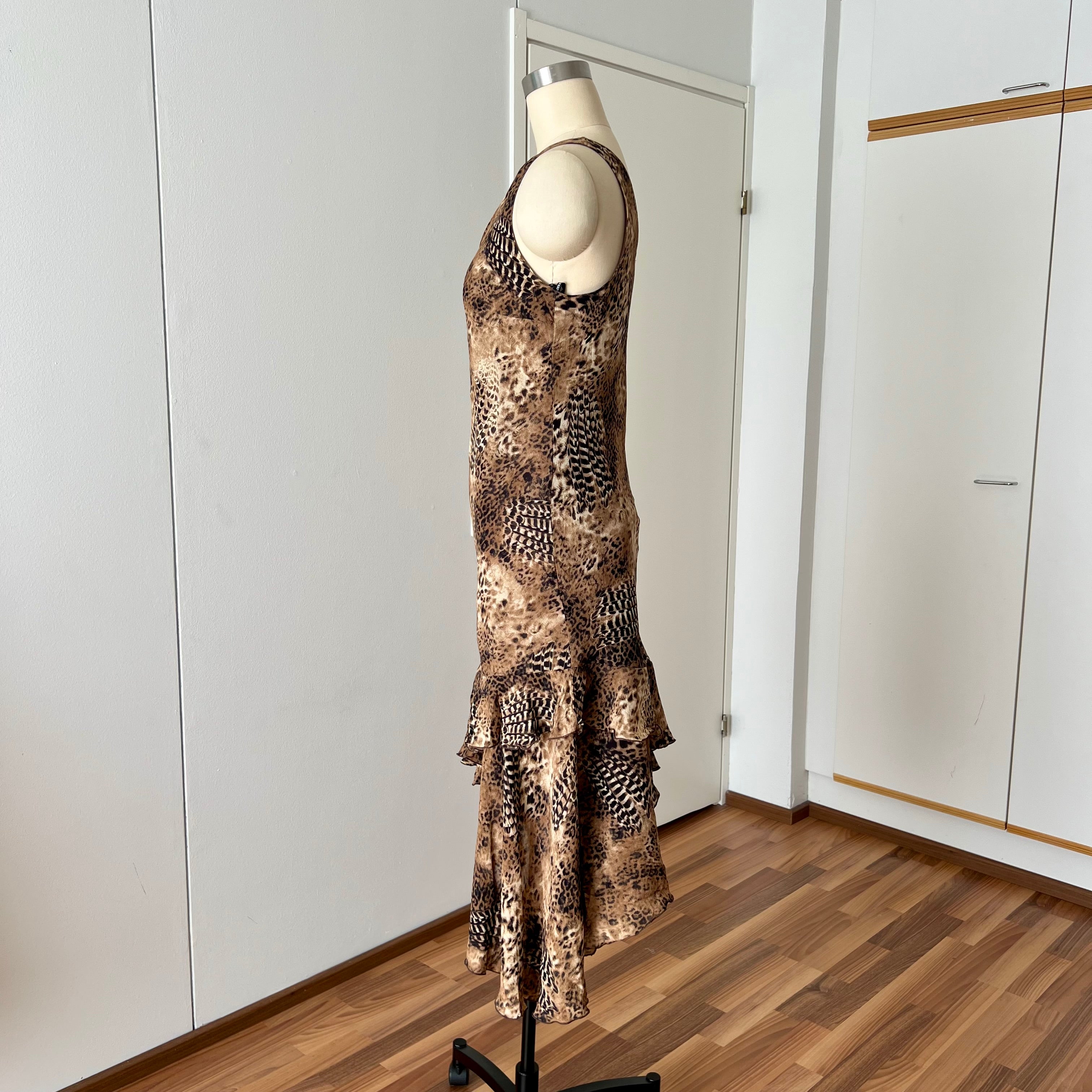 1990s Leopard Print Midi Slip Dress-Asymmetrical Hem Fairycore Dress