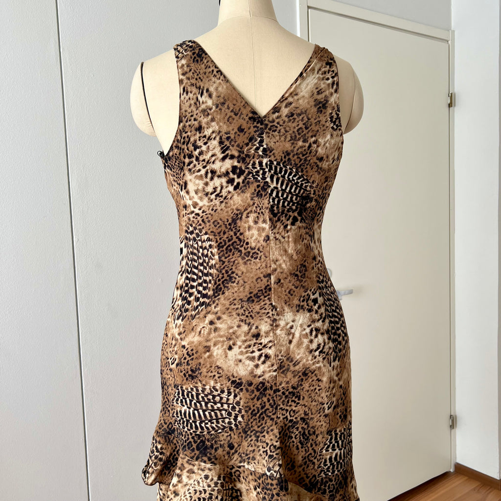 1990s Leopard Print Midi Slip Dress-Asymmetrical Hem Fairycore Dress