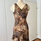 1990s Leopard Print Midi Slip Dress-Asymmetrical Hem Fairycore Dress