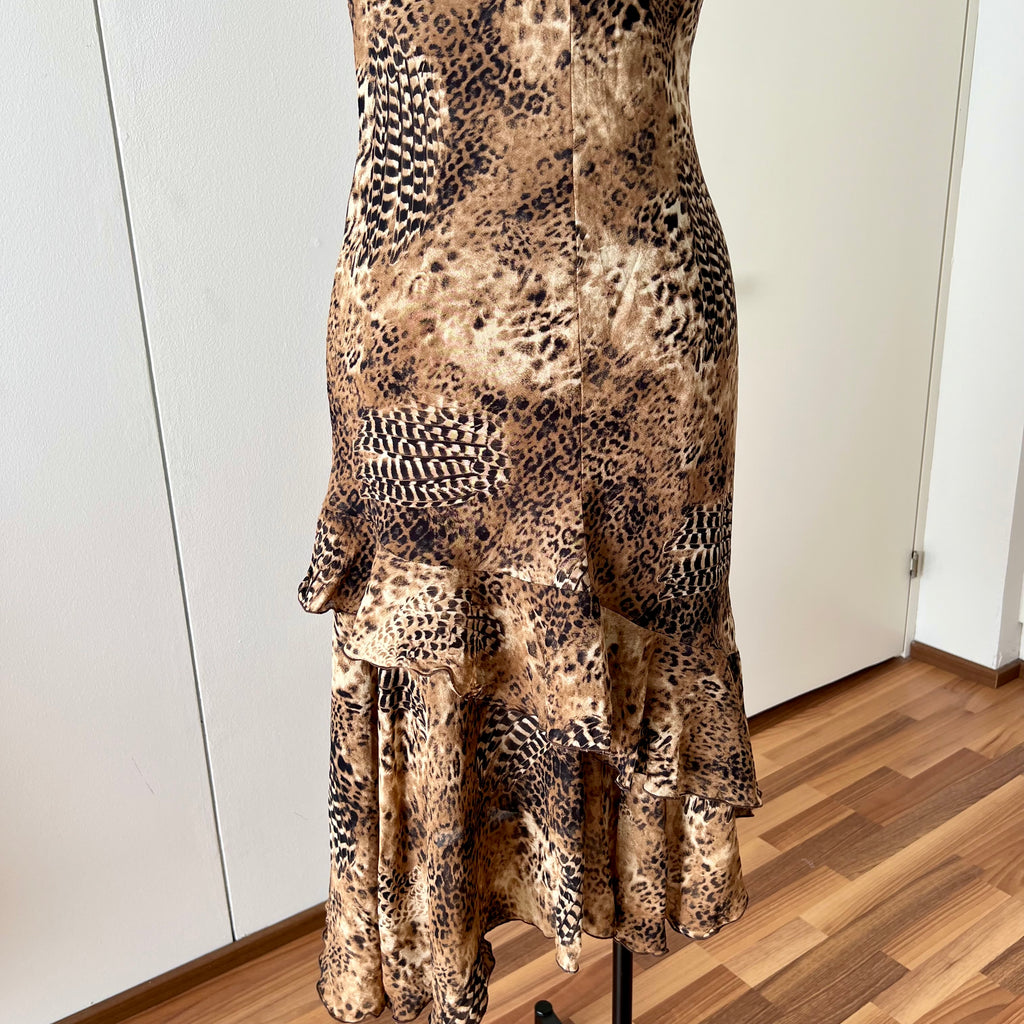 1990s Leopard Print Midi Slip Dress-Asymmetrical Hem Fairycore Dress