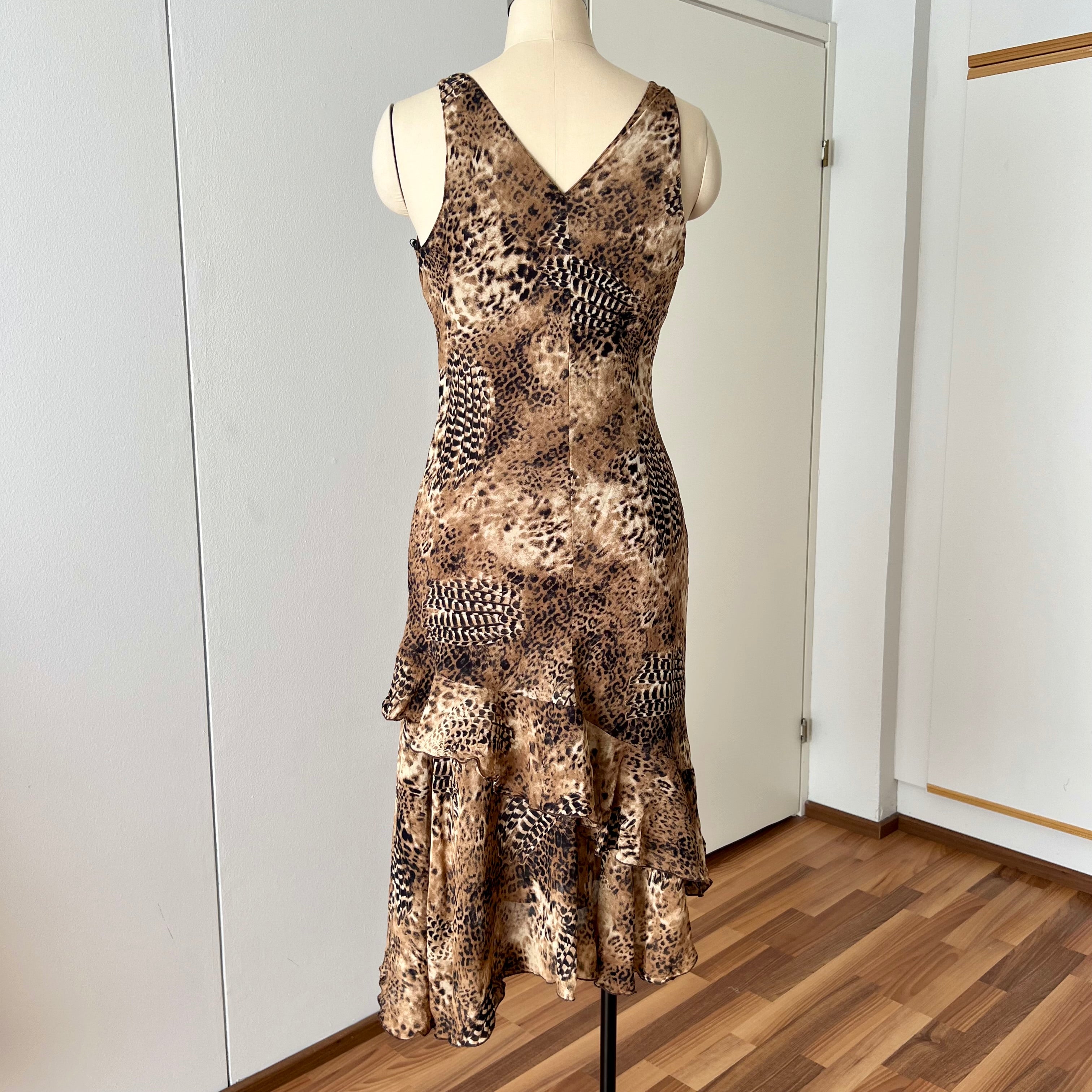 1990s Leopard Print Midi Slip Dress-Asymmetrical Hem Fairycore Dress