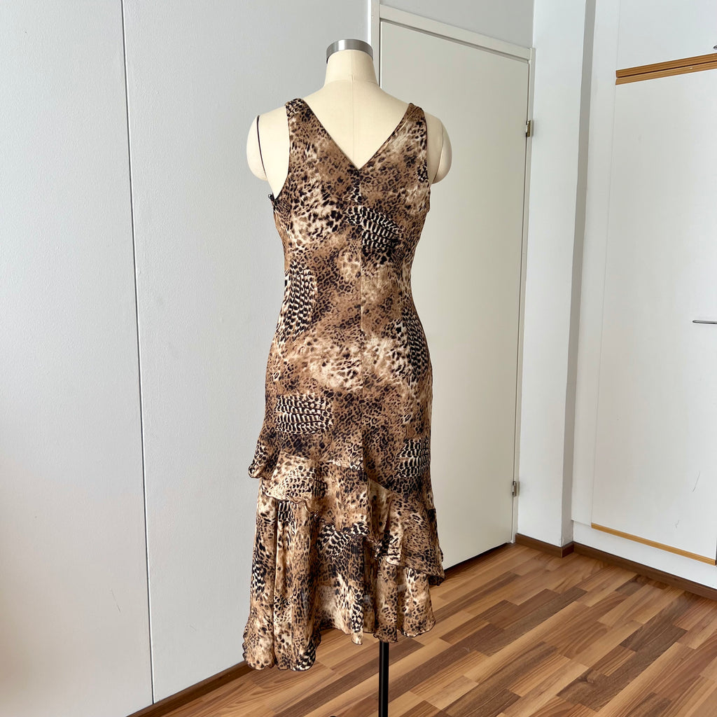 1990s Leopard Print Midi Slip Dress-Asymmetrical Hem Fairycore Dress
