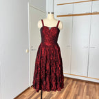 1980s RADAR Red Metallic Prom Dress-Whimsygoth Taffetta Party Dress