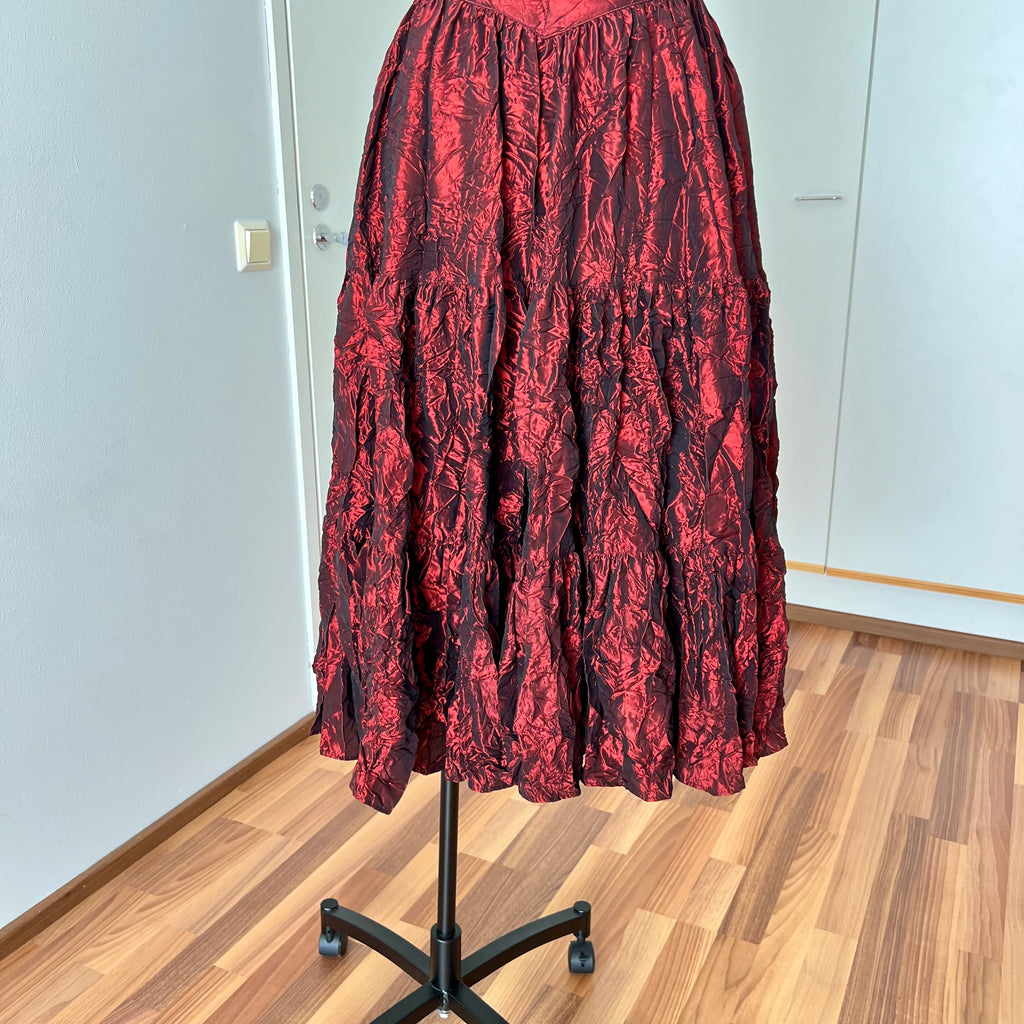 1980s RADAR Red Metallic Prom Dress-Whimsygoth Taffetta Party Dress EU 38