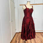 1980s RADAR Red Metallic Prom Dress-Whimsygoth Taffetta Party Dress EU 38