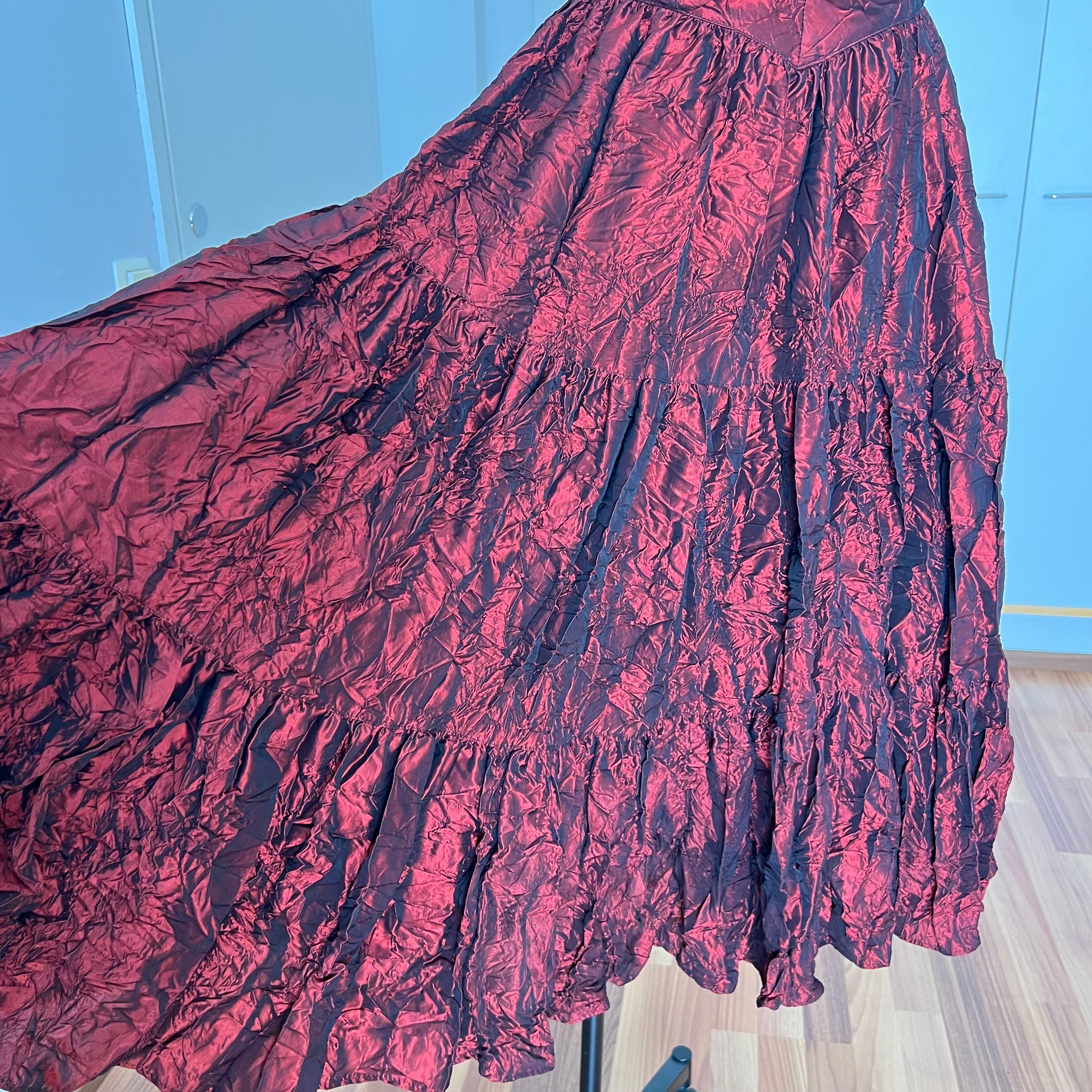 1980s RADAR Red Metallic Prom Dress-Whimsygoth Taffetta Party Dress EU 38