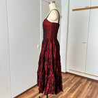 1980s RADAR Red Metallic Prom Dress-Whimsygoth Taffetta Party Dress EU 38