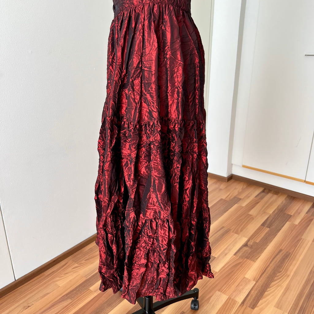 1980s RADAR Red Metallic Prom Dress-Whimsygoth Taffetta Party Dress EU 38